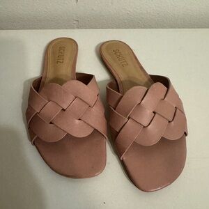 SCHUTZ Tari Woven Leather Slide Sweet Rose women's slip on Sandal